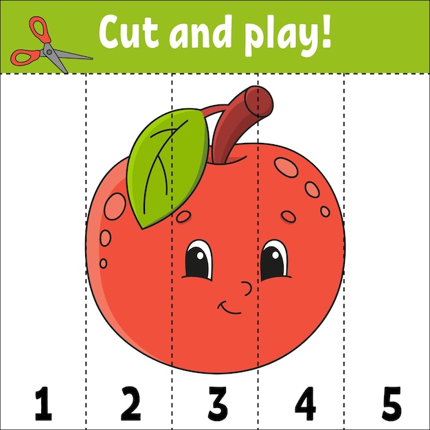 Zahlen lernen 15 schneiden und spielen lernarbeitsblatt spiel für kinder aktivitätsseite zum ausmalen puzzle für kinder