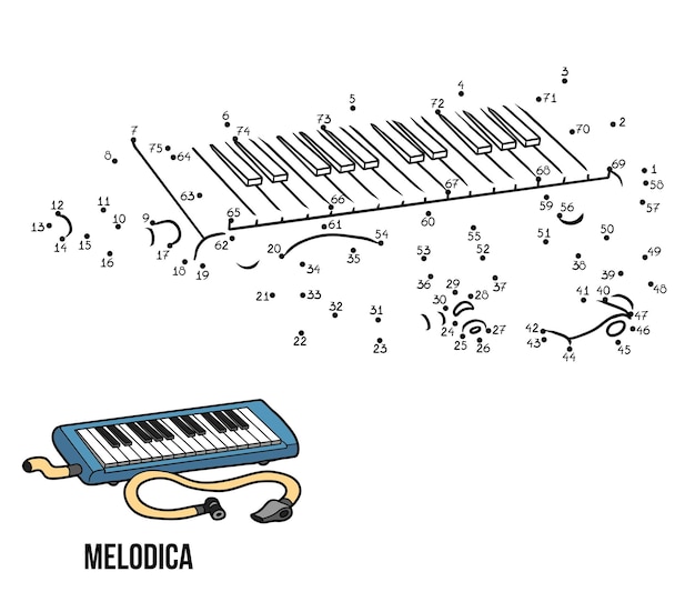 Zahlen-punkt-zu-punkt-spiel für kindermusikinstrumente melodica