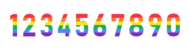 Zahlen Ziffern mit hellen Regenbogenfarben gesetzt LGBT Pride Flag Ziffernsammlung mit bunt