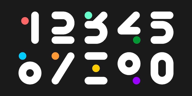 Zahlensatz, vektorschriftart, alphabet, modernes, dynamisches, flaches design mit leuchtenden farben für ihr unikat