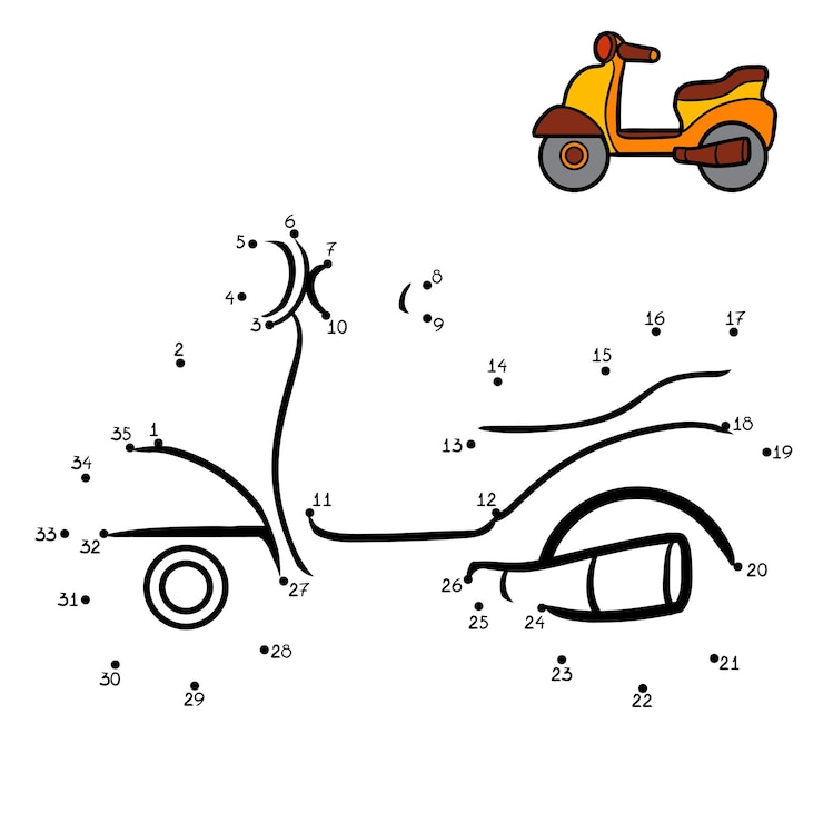 Vektor zahlenspiel, punkt-zu-punkt-spiel für kinder, scooter