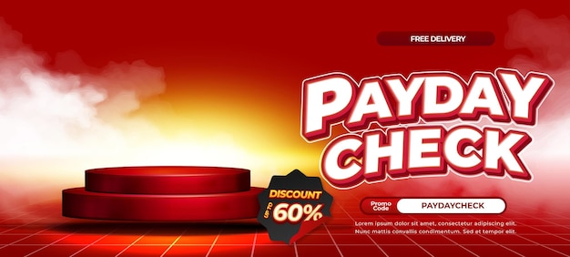 Zahltagscheck Verkaufsrabattangebote Dynamischer roter Gradient Bearbeitbarer Texteffekt Einfacher horizontaler Banner