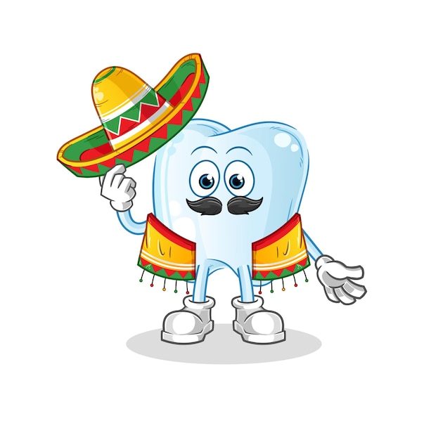 Zahn mexikanische kultur und flagge. cartoon-maskottchen-vektor
