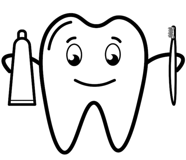 Vektor zahn mit paste und bürste schwarz und weiß