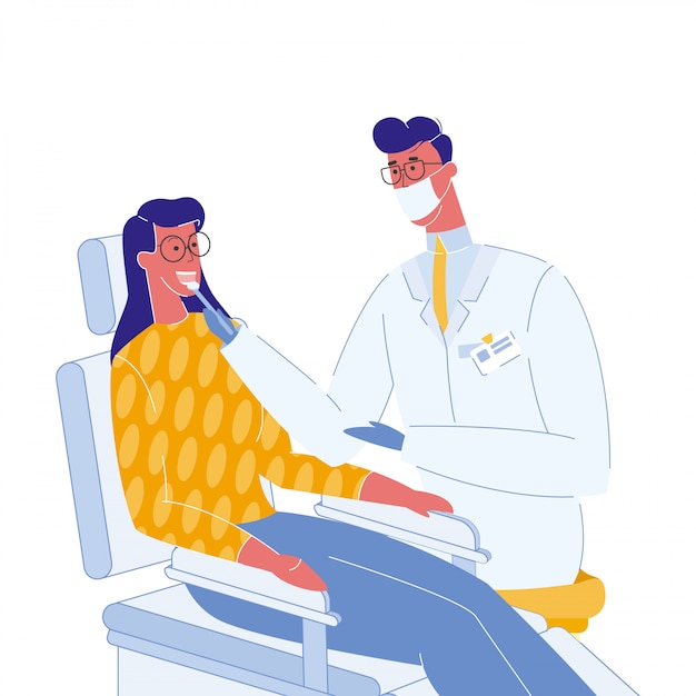 Zahnarzt-und patienten-farbvektor-illustration
