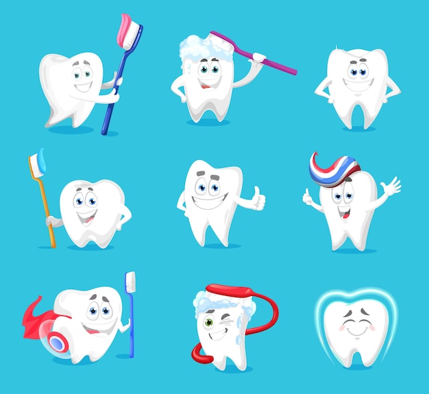 Zahnhygienezähne oder zahnzeichentrickfiguren