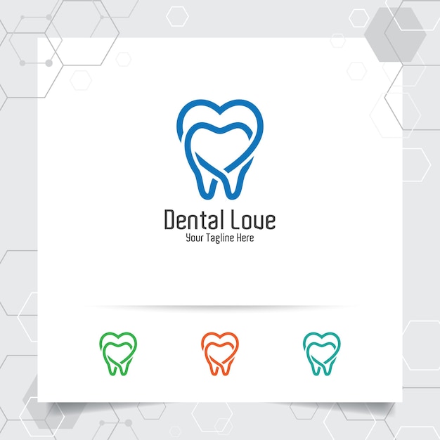 Zahnlogo-vektordesign mit konzept der negativen raumliebe zahnpflege und zahnarztsymbol für krankenhausarzt und zahnklinik