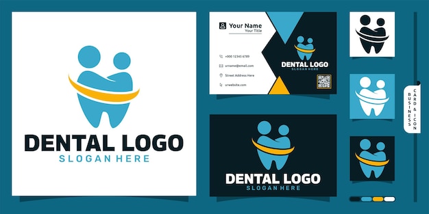 Zahnmedizinisches logo mit modernem konzept der leute und visitenkartendesign