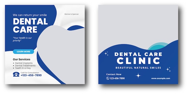 Zahnpflege medizinische Gesundheitsversorgung Social-Media-Post-Banner-Vorlage oder quadratischer Werbe-Flyer oder Web-Banner-Design