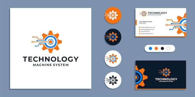 Zahnrad-, technologiemaschinensystem-logo und visitenkarten-designvorlage