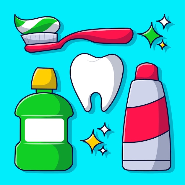 Zahnzahnreinigungsgeräte mit farbigem, handgezeichnetem cartoon-stil