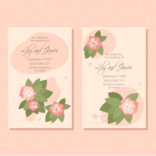 Zarte Hochzeitseinladung mit Rosen, flacher Design-Vektor