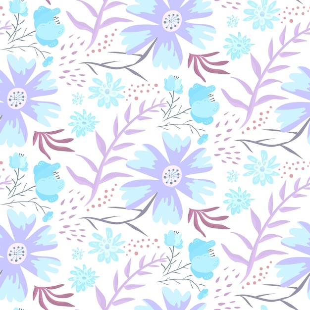 Zartes blaues Doodle-Blumenmuster