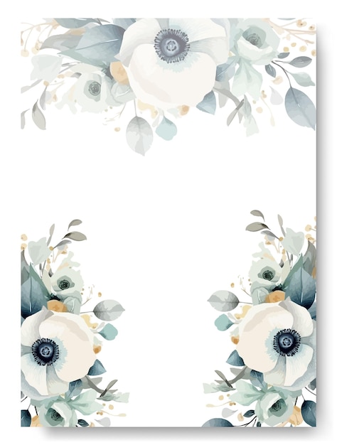 Vektor zartes vintage-grußeinladungskarten-vorlagendesign mit weißen anemonenblüten