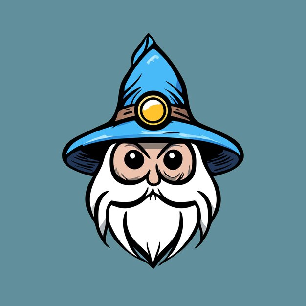 Zauberer-Magie-Hut, handgezeichnet, flach, stilvoll, Maskottchen, Zeichentrickfigur, Aufkleber, Ikonenkonzept