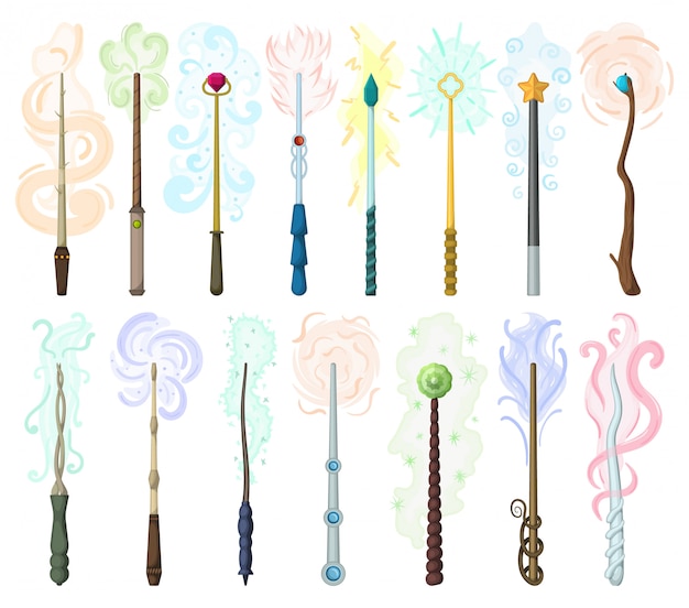 Zauberstab isolierte cartoon-set-symbol. cartoon set icon wizard stick.