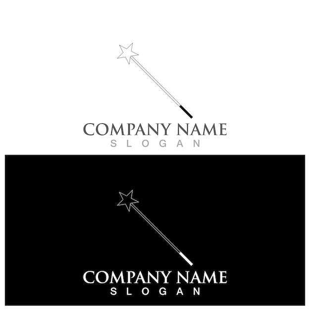 Zauberstab-stick und hut-logo und vektorvorlage