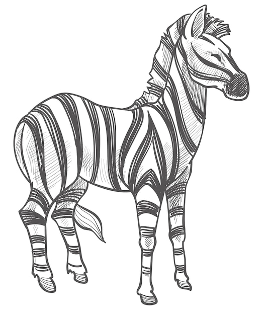 Vektor zebra-pferdetier-monochrom-skizzenumriss