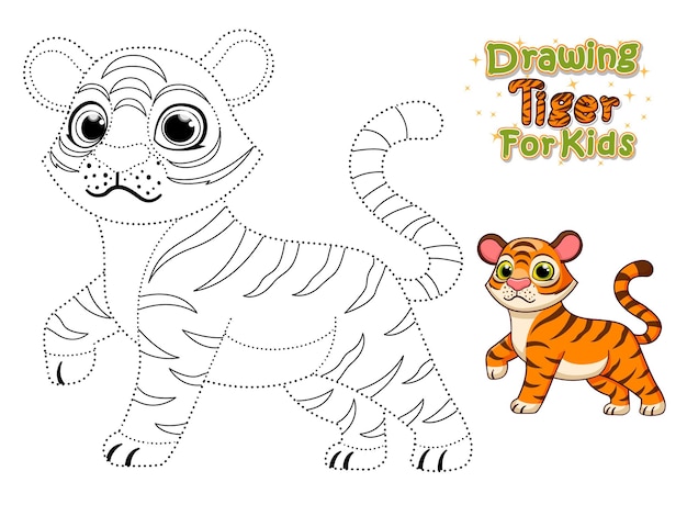 Vektor zeichen- und malvorlagen zum ausdrucken niedlicher cartoon tiger crafts and worksheets for kids vector ai