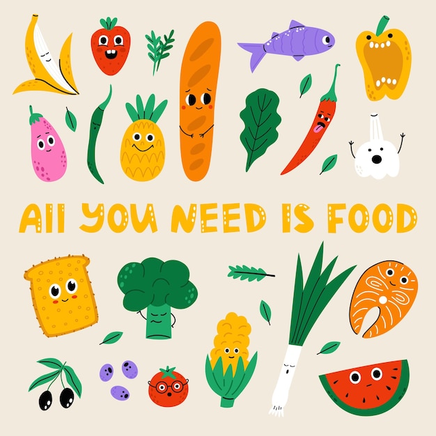 Zeichensatz für Obst und Gemüse