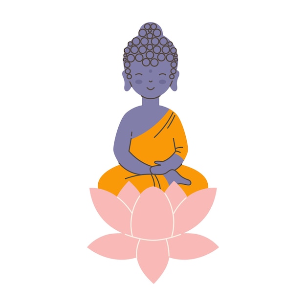 Zeichentrick-Buddha-Statue und Lotusblume
