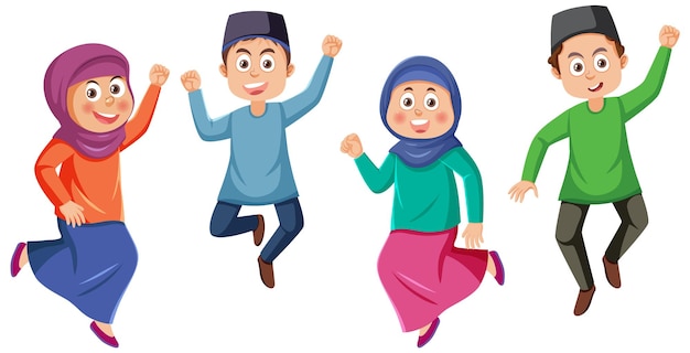 Zeichentrickfigur der muslimischen familie