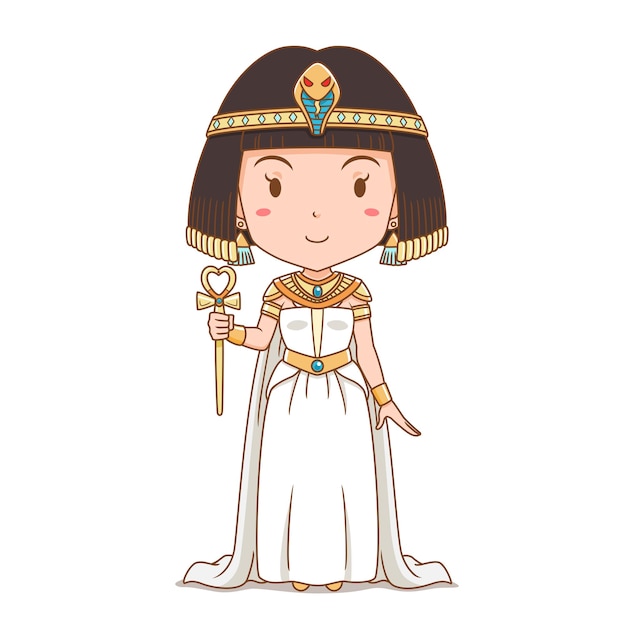 Vektor zeichentrickfigur des ägyptischen mädchens der königin kleopatra in alter kleidung