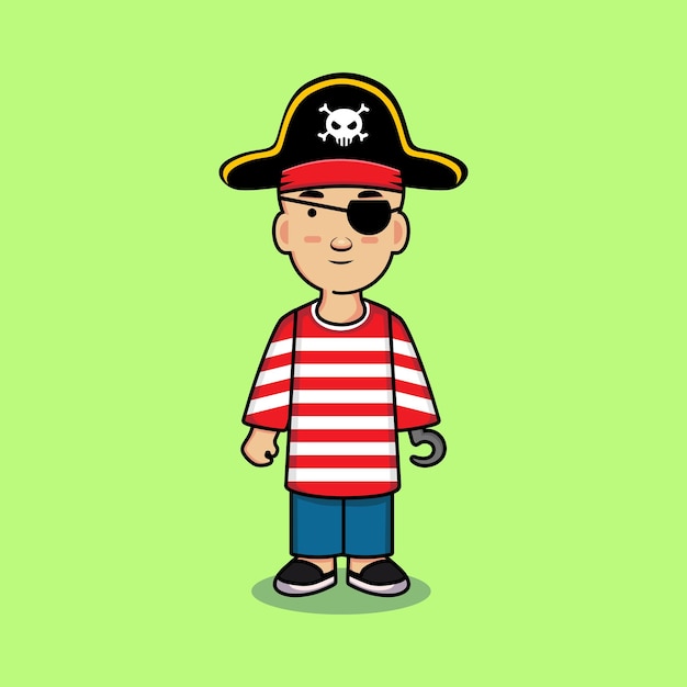 Zeichentrickfigur des kleinen jungen im piratenhemdvektor