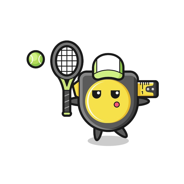 Zeichentrickfigur des maßbandes als tennisspieler, süßes design