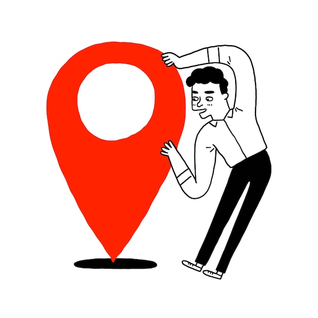 Zeichentrickfigur junger mann mit einem großen kartenmarker
