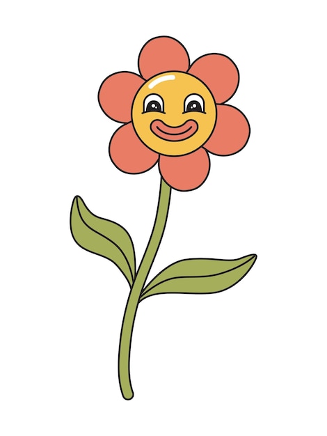 Zeichentrickfigur vektorblume mit ausdruck retro-gesicht mit lächeln vintage-aufkleber