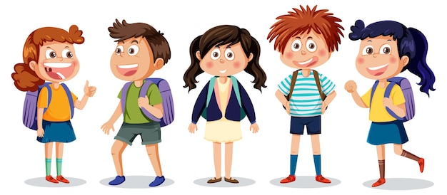 Zeichentrickfiguren für Schulkinder gesetzt