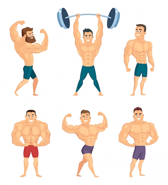 Vektor zeichentrickfiguren von starken und muskulösen bodybuildern