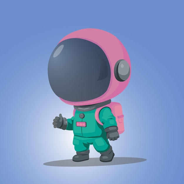 Zeichentrickfilm-Astronaut in einem kleinen dunkelgrünen Raumanzug Vektorillustration