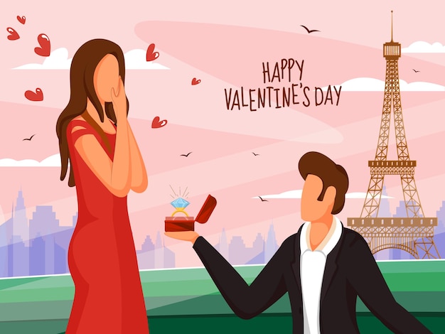 Zeichentrickfilm: Ein junger Mann schlägt seiner Freundin anlässlich des Valentinstags vor dem Eiffelturm ein Heiratsantrag vor