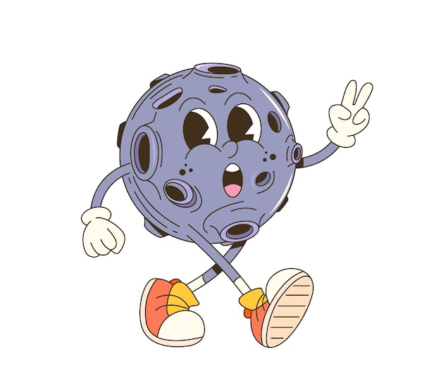 Zeichentrickfilm-Groovy-Mond-Raum-Planet-Retro-Figur