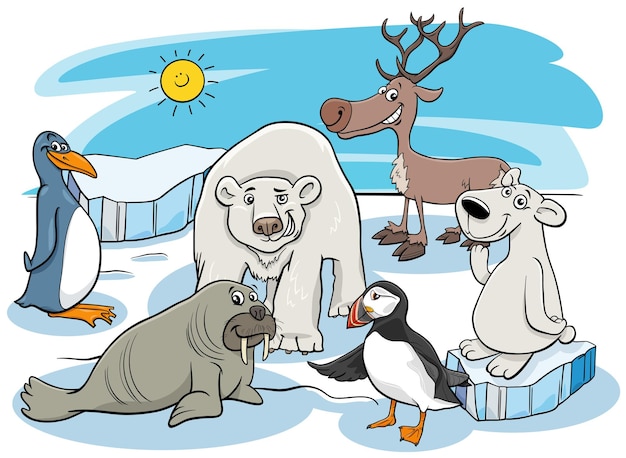 Vektor zeichentrickfilm-polar-tierfigurengruppe