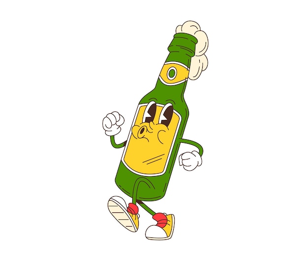 Zeichentrickfilm-Retro-Groovy-Bierflaschen-Getränk-Figur