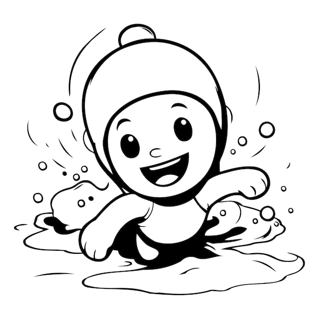 Zeichentrickfilmbaby, das im pool schwimmt schöne vektorillustration