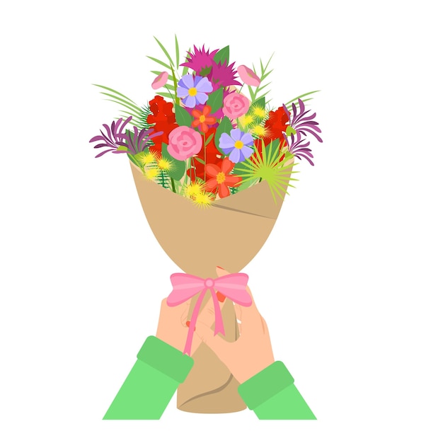 Zeichentrickfilme Farbe Menschliche Hand hält Bouquet Konzept Vektor