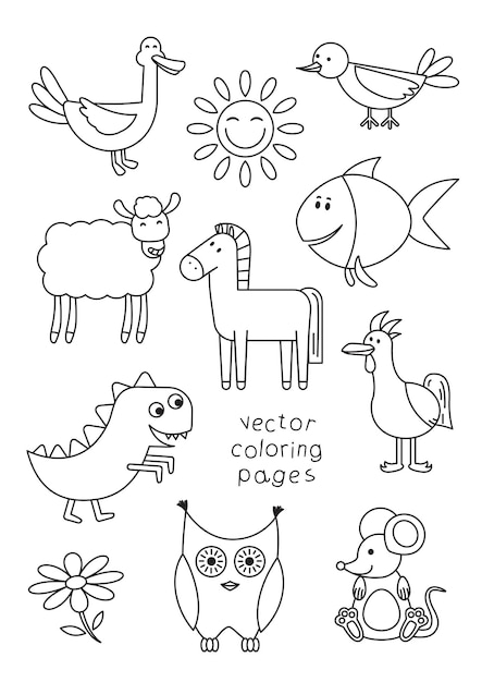 Zeichentrickfilme für Tiere, Malbuch für Kinder, Vektordruck bereit, A4-Seite