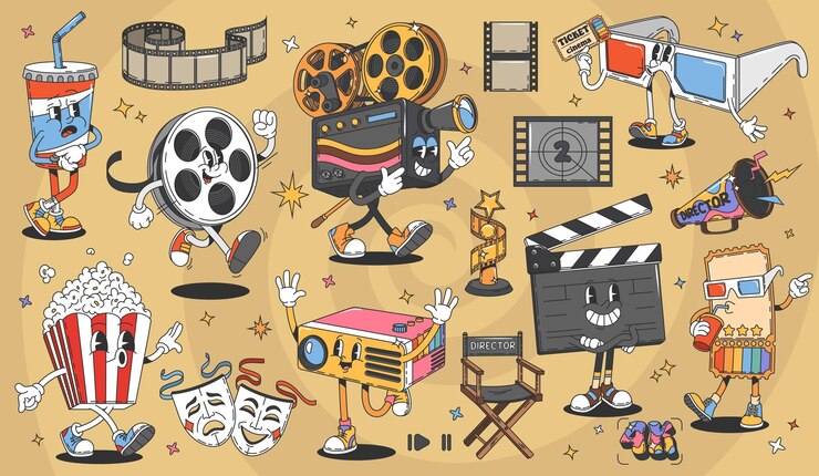 Vektor zeichentrickfilme, kino, retro-groovy hippie-figuren