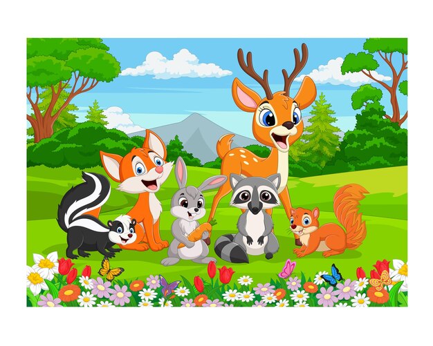 Zeichentrickfilme von wilden Tieren im Dschungel Vektor Illustration