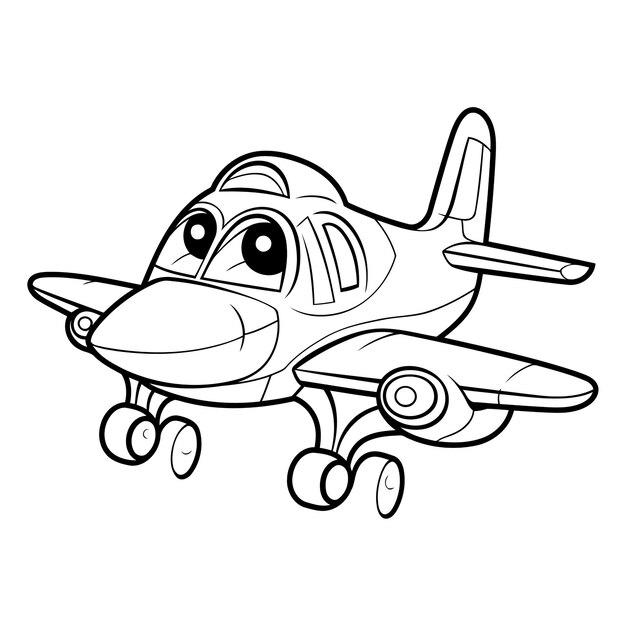 Vektor zeichentrickfilmflugzeug malbuch für kinder