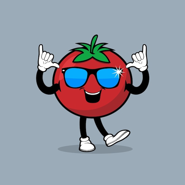 Zeichentrickillustration einer tomate mit sonnenbrille