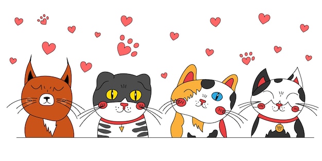 Zeichnen Sie Charaktersammlung lustige Katze für den Valentinstag Doodle Cartoon-Stil