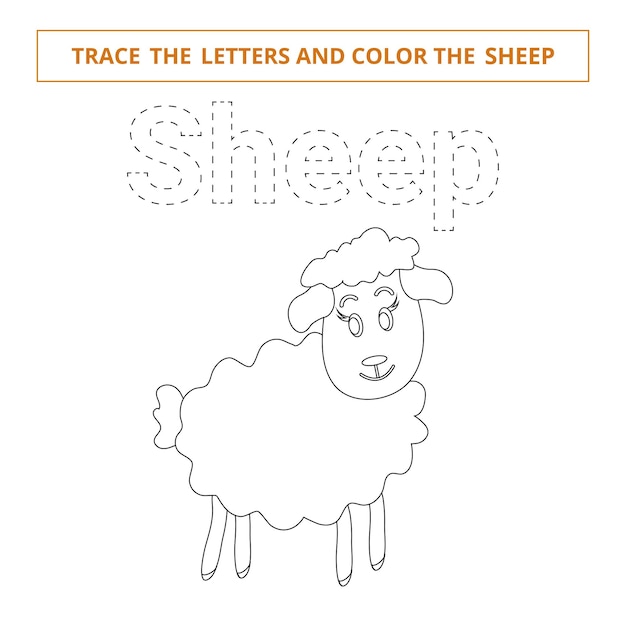 Zeichnen Sie die Buchstaben nach und malen Sie das Arbeitsblatt zum Schreiben von Schafen für Kinder aus