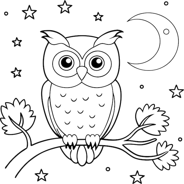 Zeichnen Sie Night Owl Hand-Line Art Malbuch-Design