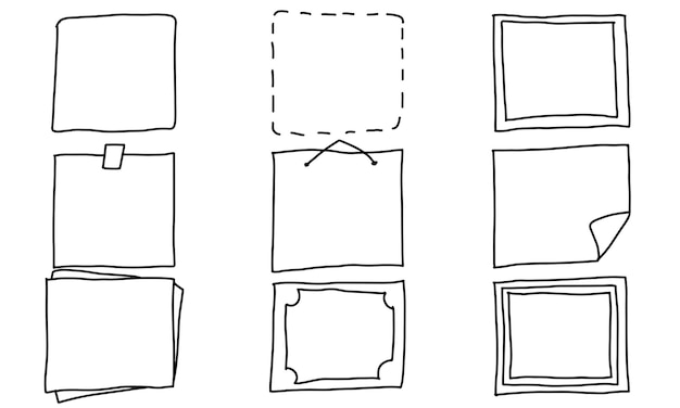 Vektor zeichnen sie rahmenbox und handgezeichnete skizzengrenze quadratisches, handgezeichnetes boarder-pinsel-doodle