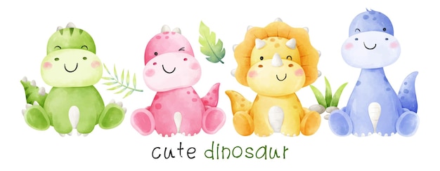 Zeichnen sie vektorgrafik-charakter-design-banner baby-dinosaurier dino für kinder aquarell-stil